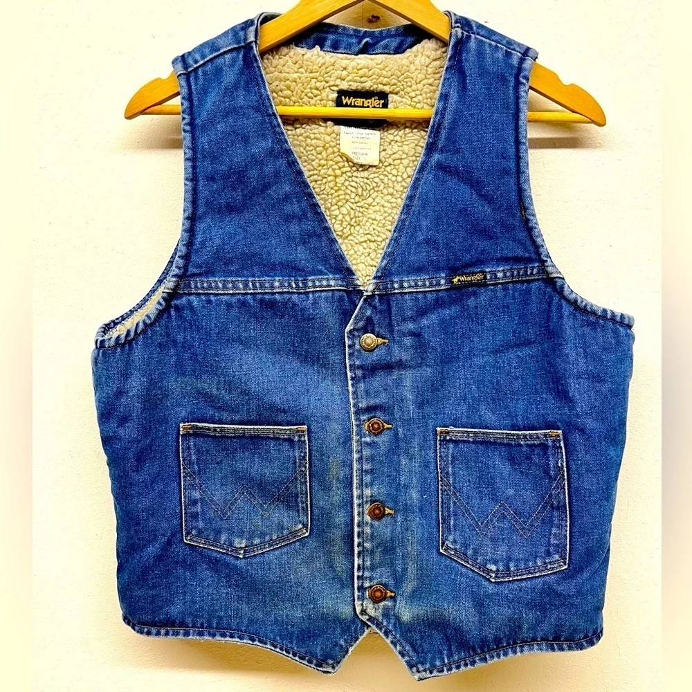 Wrangler Vintage 70s Sherpa Lined Denim Vest Size L